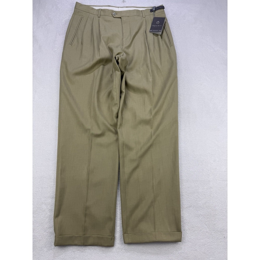 Angelo Rossi Mens 36x32 Beige Khaki Dress Pants Pleated‎ Front Cuffed NWT